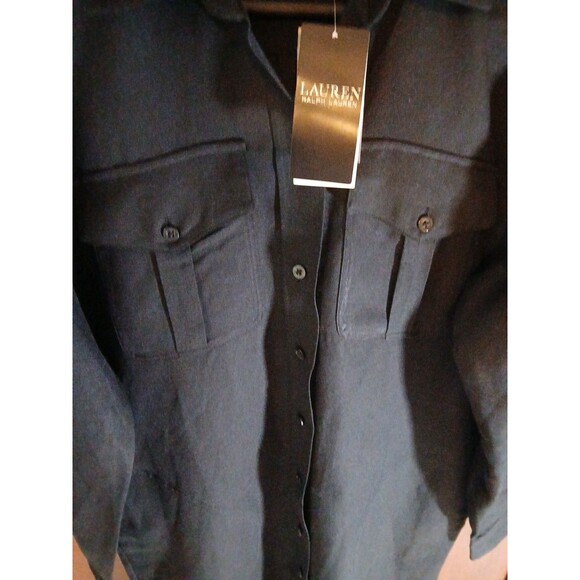 NWT Lauren Ralph Lauren Women's Size 4 Linen Blend Black Maxi Shirt Dress - Picture 5 of 12